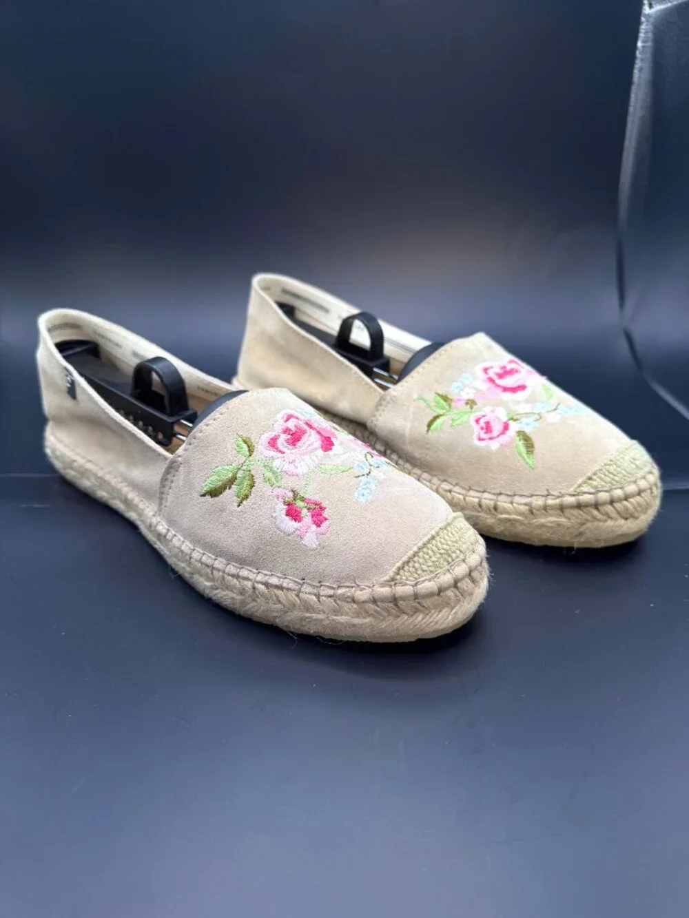 New Sz 9 40 FABIOLAS Espadrilles Suede Embroidered Flats Beige Tan Anthropologie
